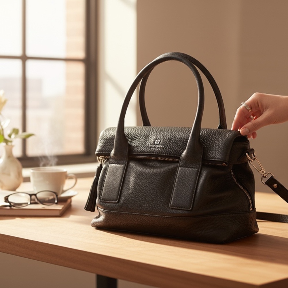 Kate Spade Black 2way crossbody satchel pebbled leather